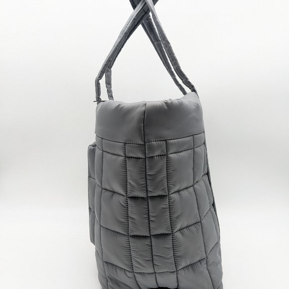 MICHAEL KORS Stirling quilted recycled nylon puffy LARGE travel tote -GRAY - Picture 7 of 15